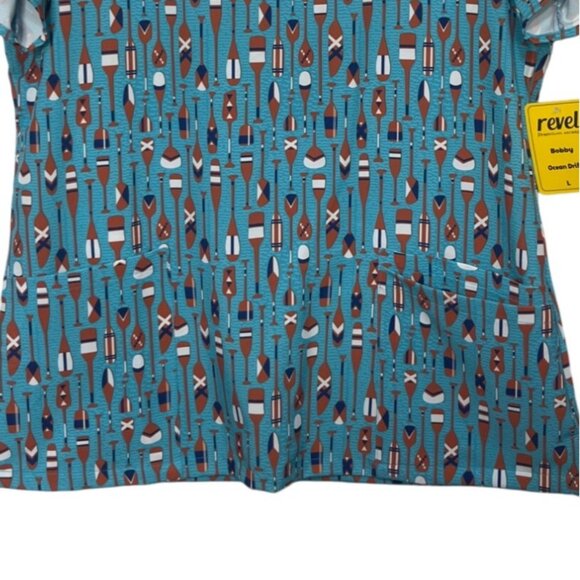 Revel Premium Stretch Bobby Scrub Top Womens Large Ocean Drift Blue New Oars - Picture 4 of 9